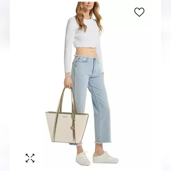 🔥SALE Michael Kors Jet Set Travel Large Top Zip Tote Color Natural/Pale Gold - Picture 3 of 4